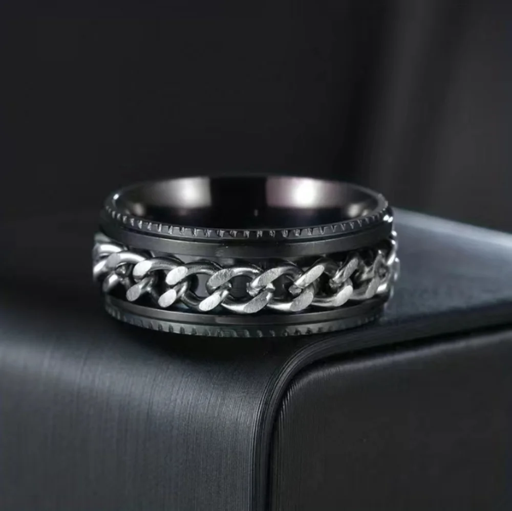 Mens Stainless Steel Black Ring